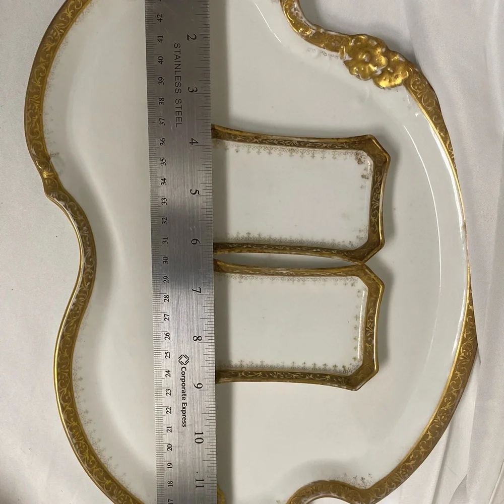 Limoges Porcelain Vanity Tray Set White with Gold Gilt Circa early 1900s